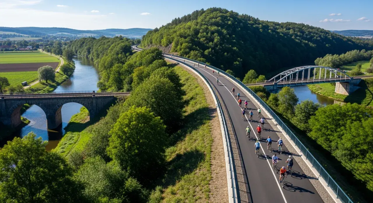 Cyklostezka na bývalém železničním náspu ve Veselí nad Lužnicí