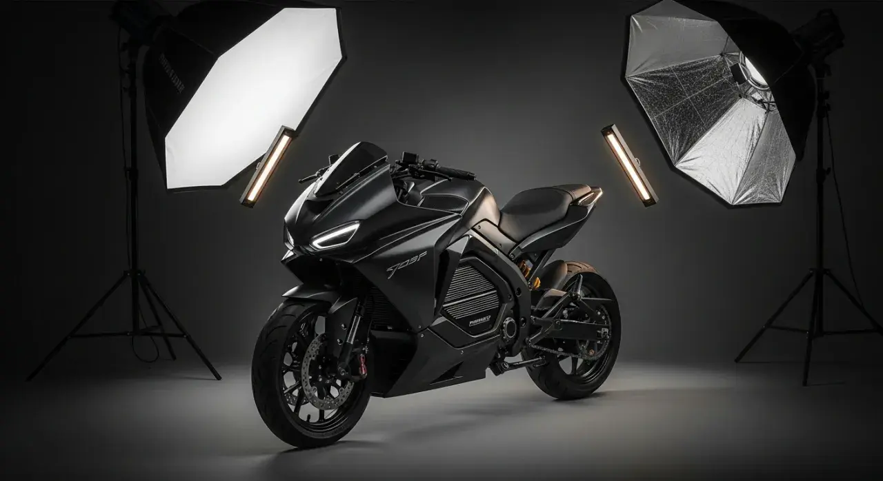 Moderní elektrický moped Onyx RCR 80V v profesionálním studiovém světle.
