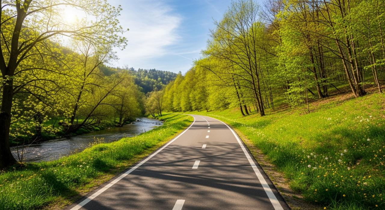 Nová asfaltová cyklostezka v údolí řeky Mže v okolí Malesic.